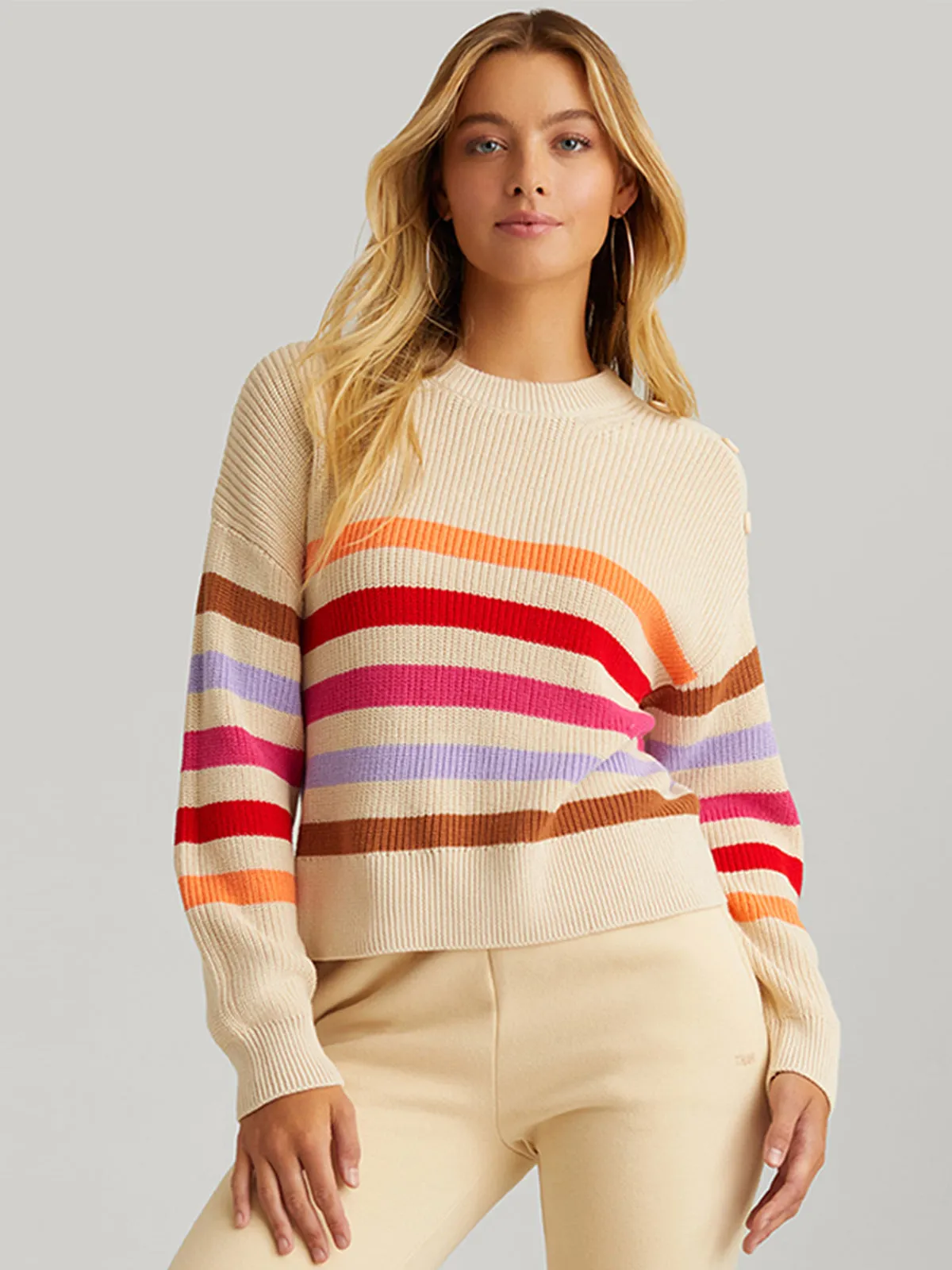 Ida: Stripe Button Shoulder Pullover sold by 525 America