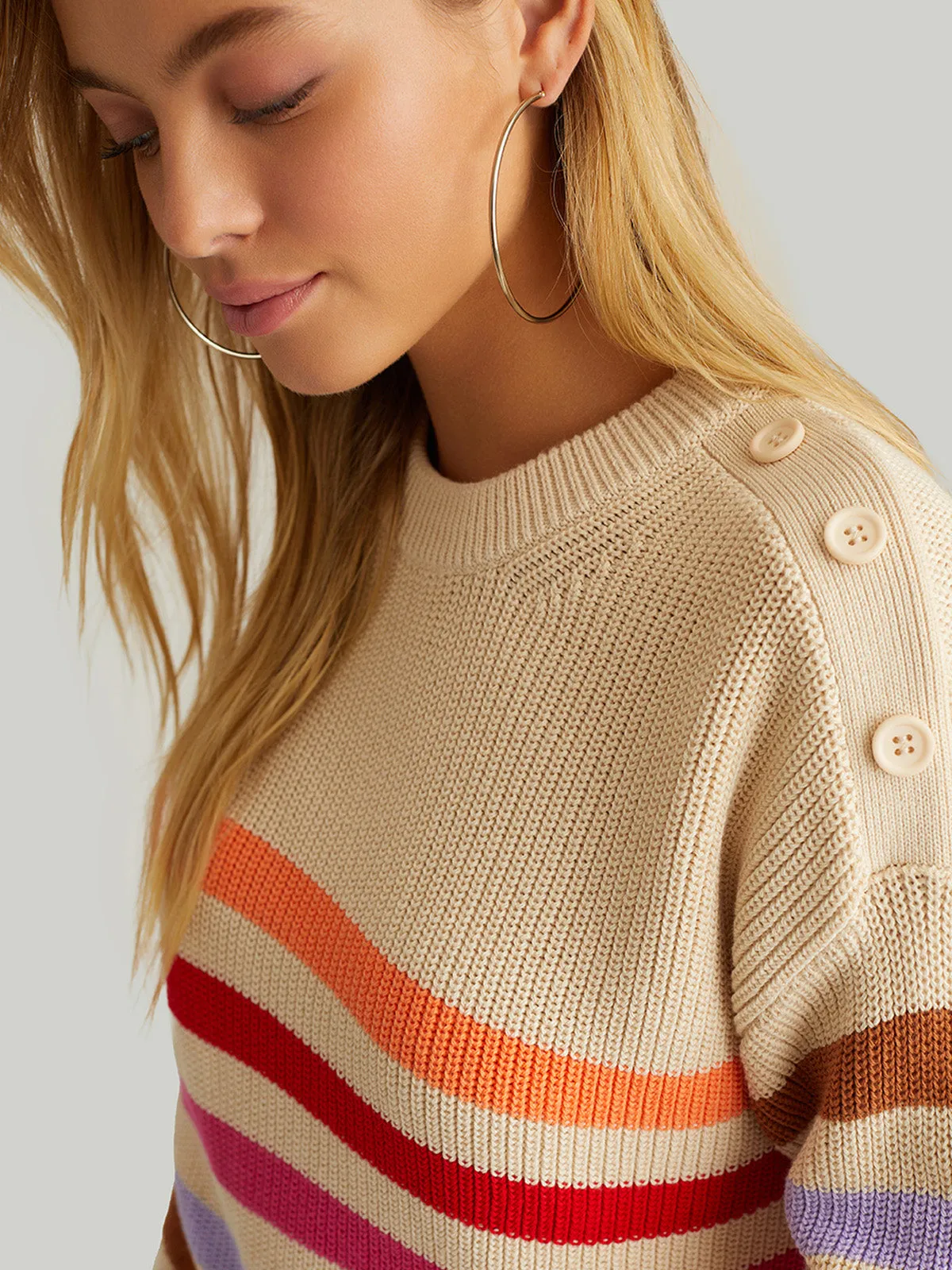 Ida: Stripe Button Shoulder Pullover sold by 525 America product image thumbnail 5