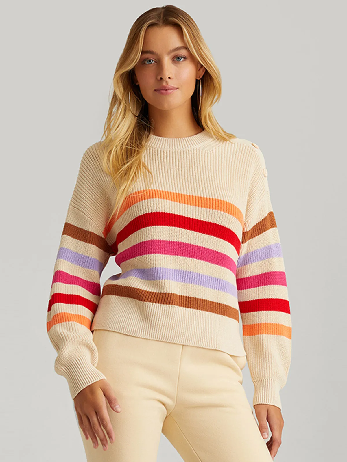 Ida: Stripe Button Shoulder Pullover sold by 525 America product image thumbnail 2