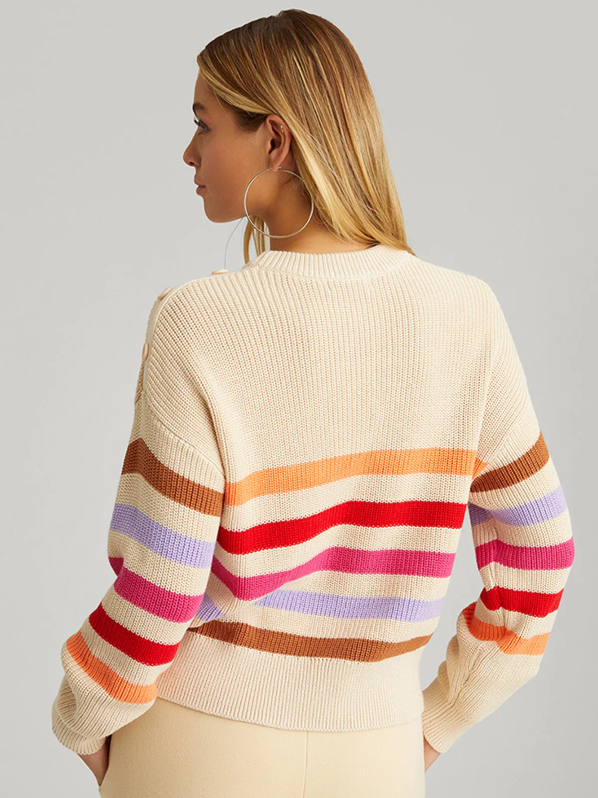 Ida: Stripe Button Shoulder Pullover sold by 525 America product image thumbnail 4