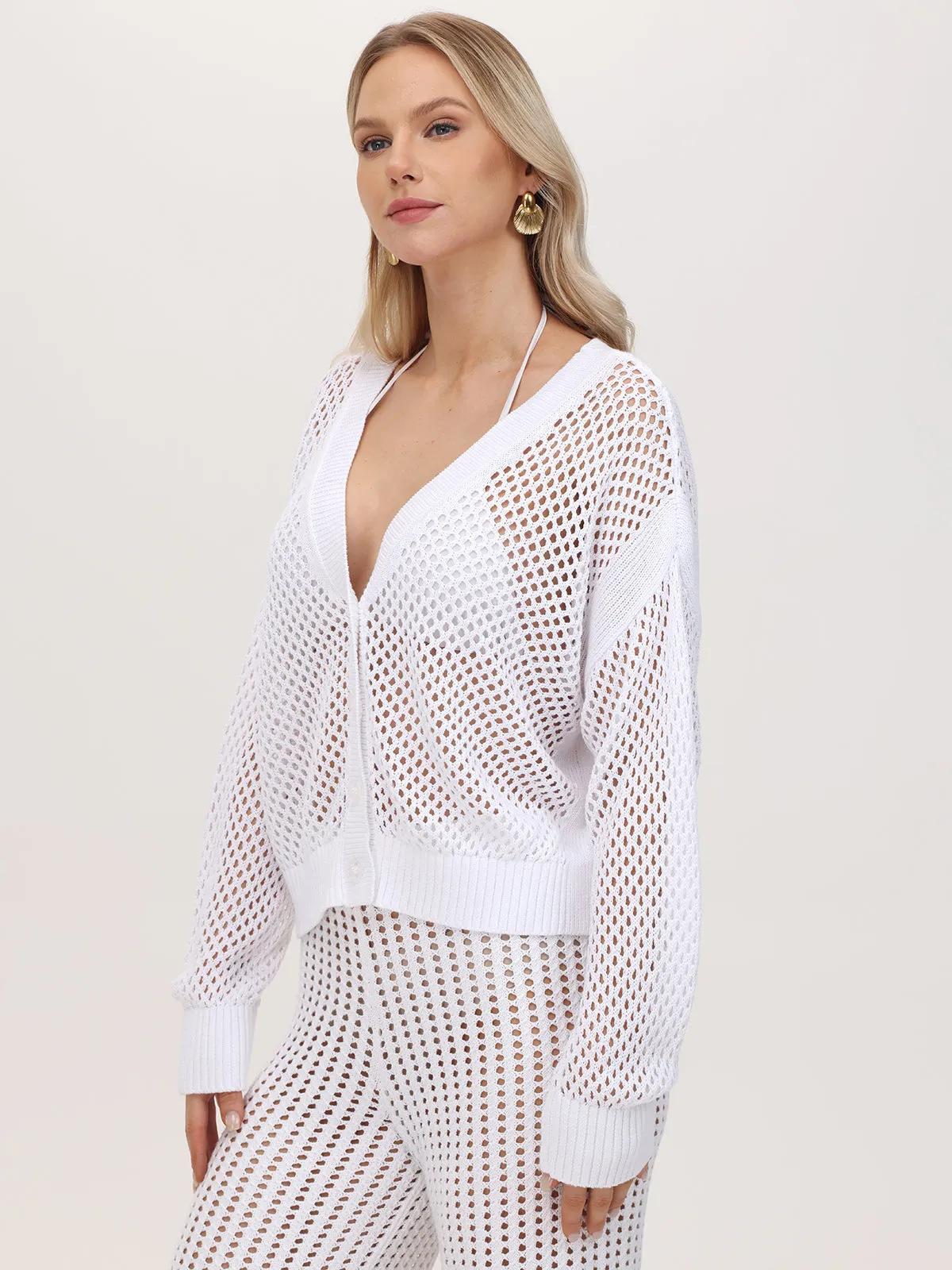 Lisette: Pointelle Button Front Cardigan sold by 525 America product image thumbnail 2