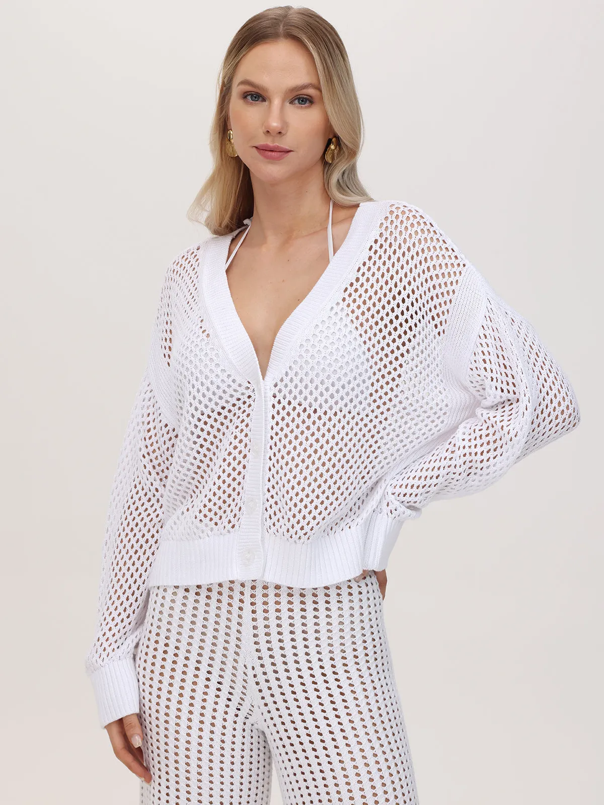 Lisette: Pointelle Button Front Cardigan sold by 525 America