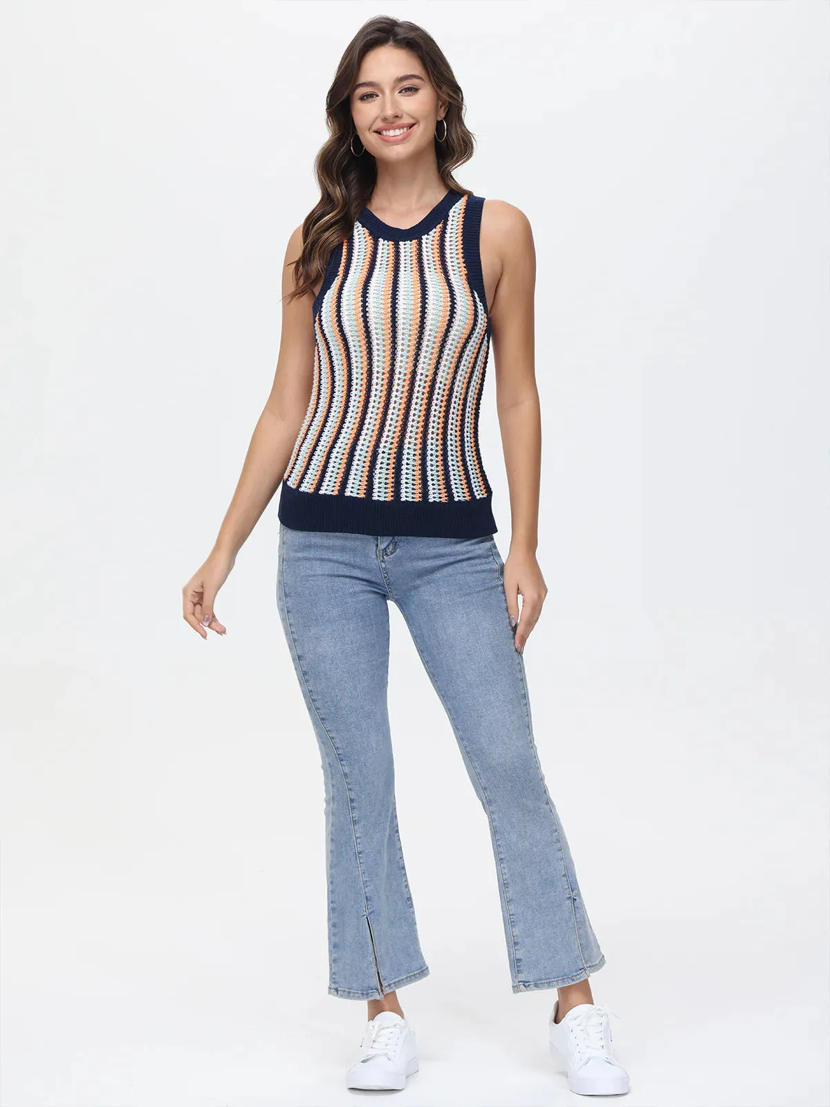 Krista: 100% Cotton Stripe Vertical Crochet Tank sold by 525 America product image thumbnail 5