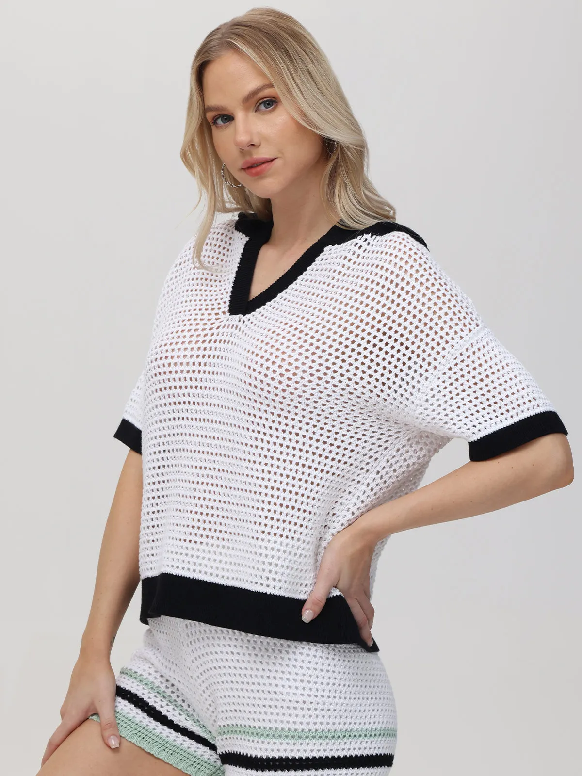 Elena: Crochet Colorblock Hoodie sold by 525 America product image thumbnail 3