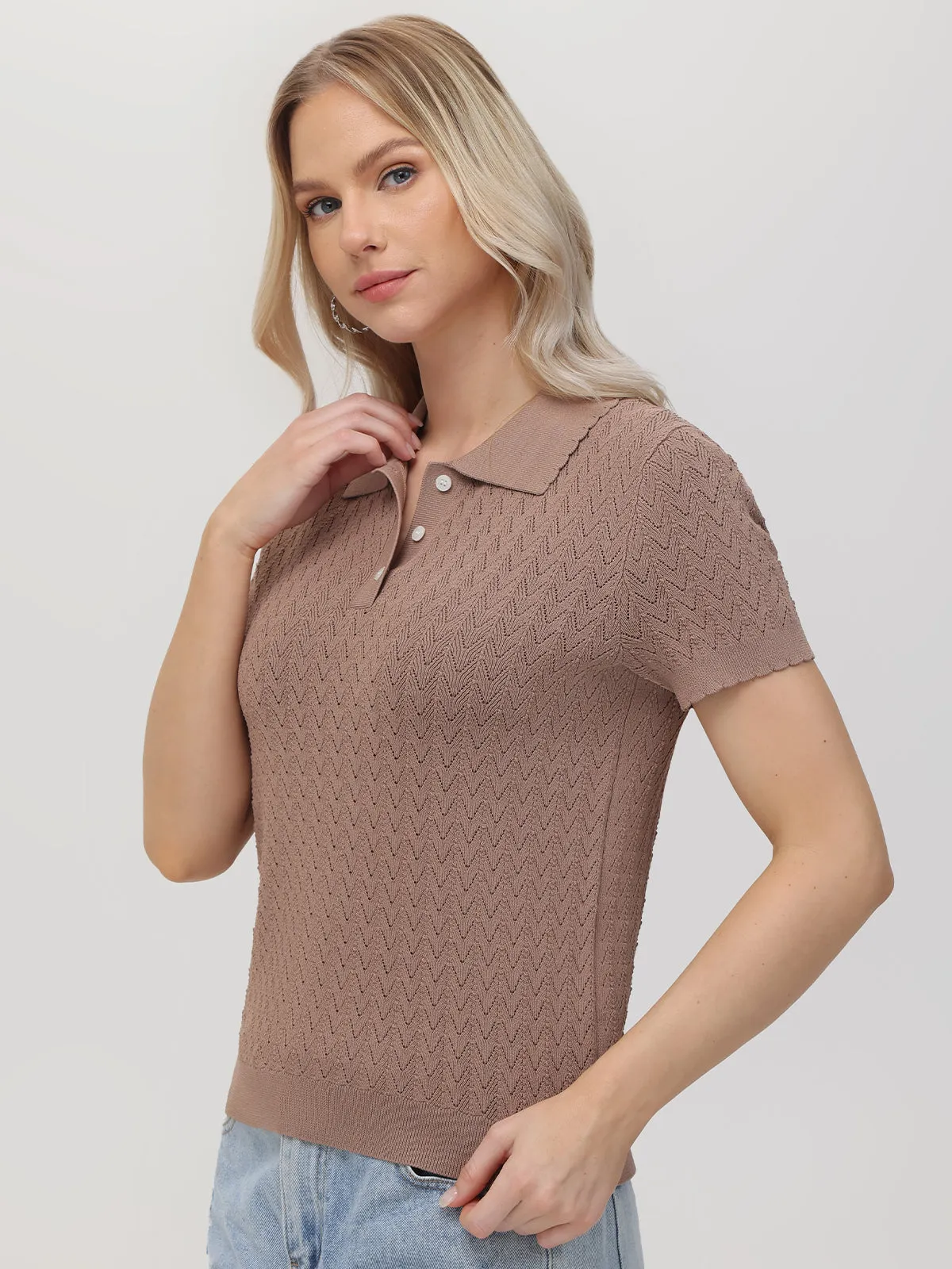 Jolene: Pointelle Polo Sweater sold by 525 America product image thumbnail 3