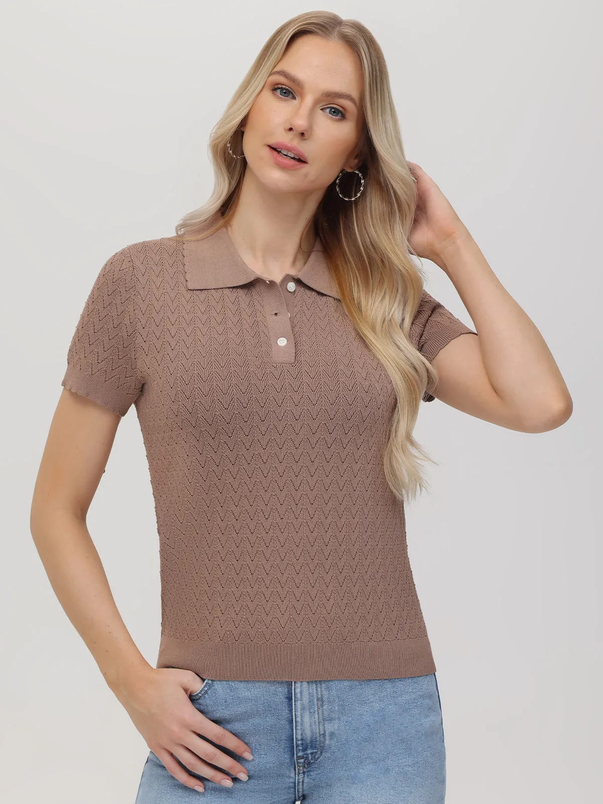 Jolene: Pointelle Polo Sweater sold by 525 America