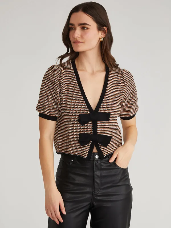 Elaine: Puff Sleeve Tie Front Cardigan sold by 525 America