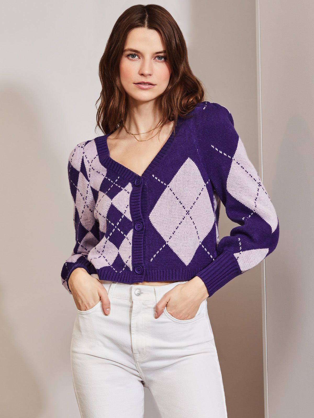 Mixed Argyle Cardigan sold by 525 America