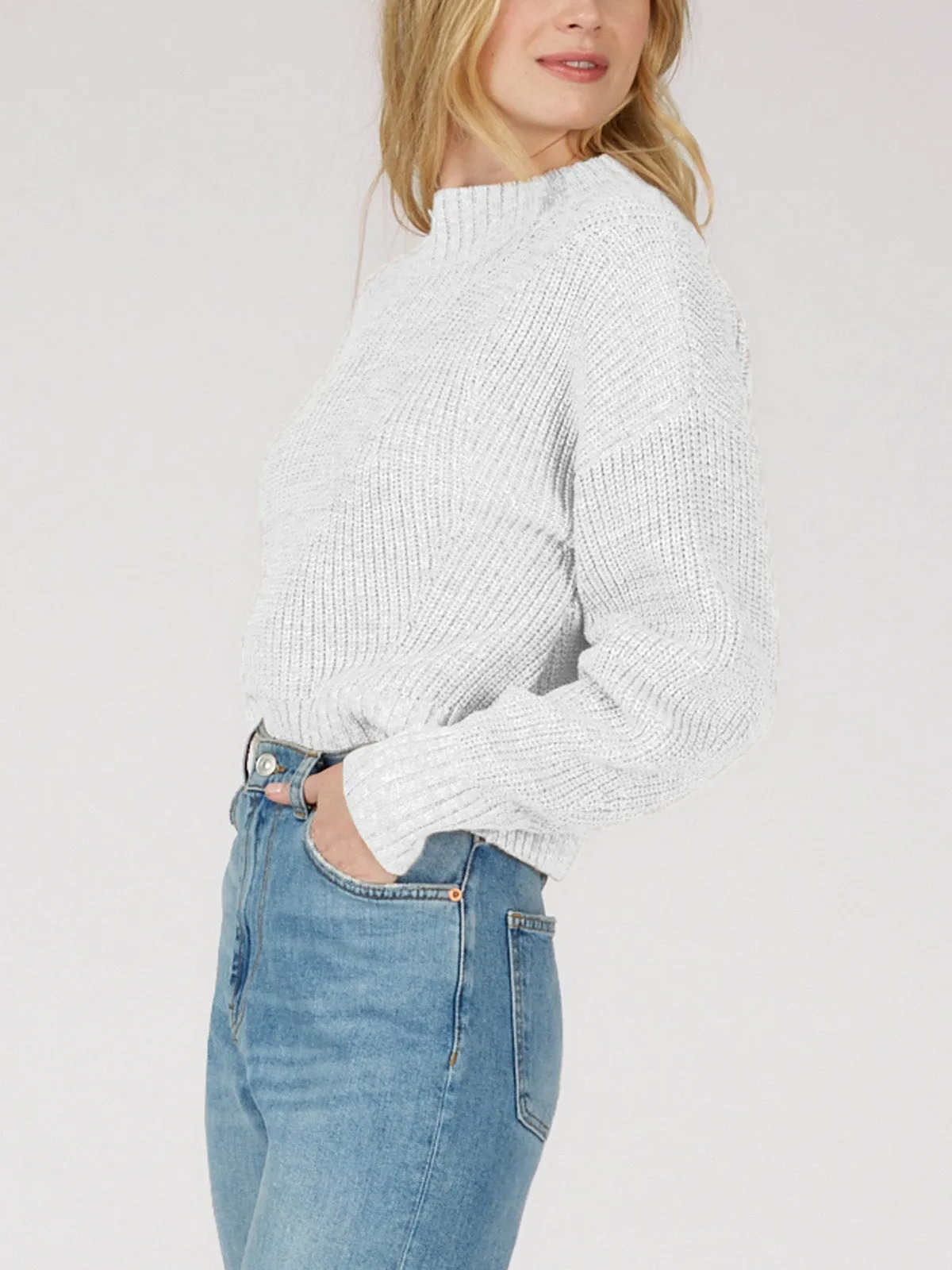 The Mia: 100% Cotton Transfer Stitch Cropped Sweater sold by 525 America product image thumbnail 4