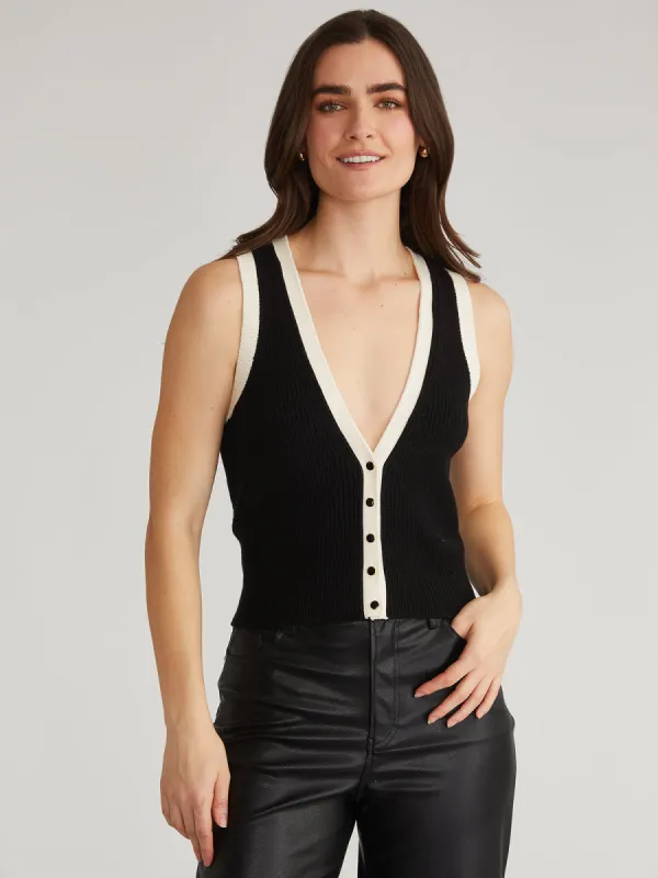 Claudia: Tipped Button Up Vest sold by 525 America