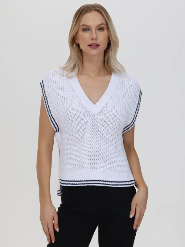 Lizzie: 100% Cotton Cable Varsity Vest sold by 525 America