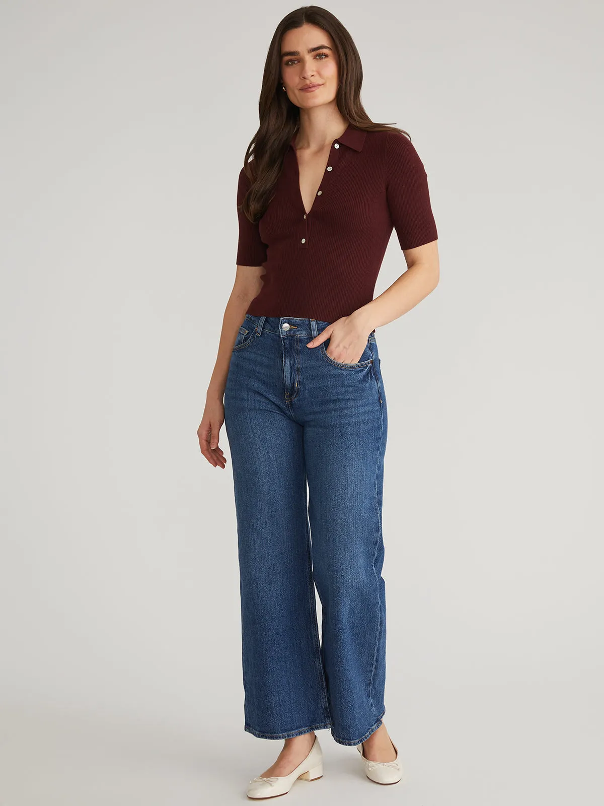 Ginny: Short Sleeve Johnny Collar Top sold by 525 America product image thumbnail 5