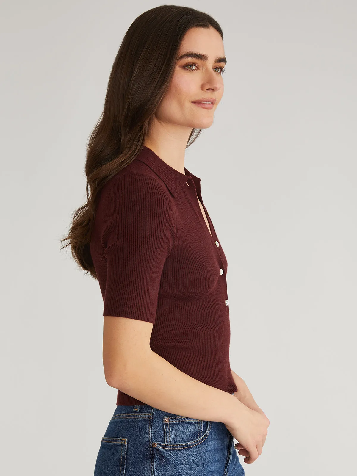 Ginny: Short Sleeve Johnny Collar Top sold by 525 America product image thumbnail 3