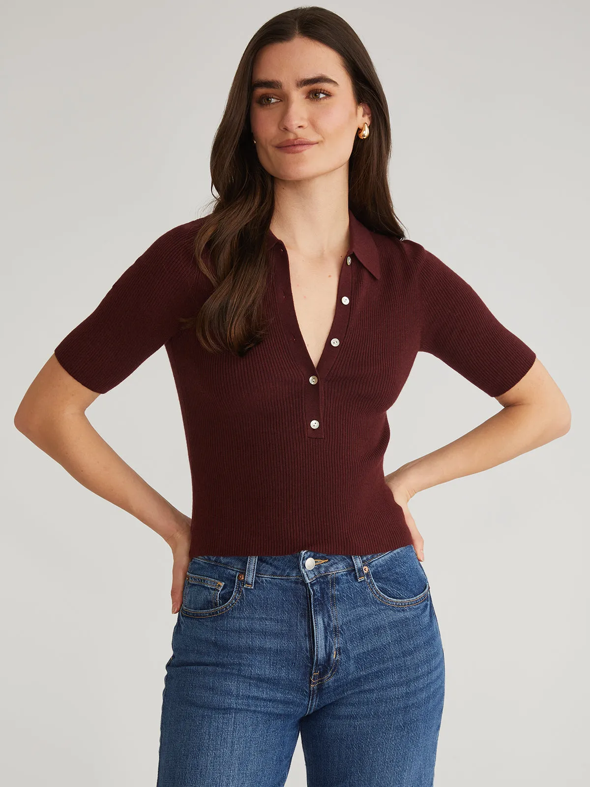 Ginny: Short Sleeve Johnny Collar Top sold by 525 America