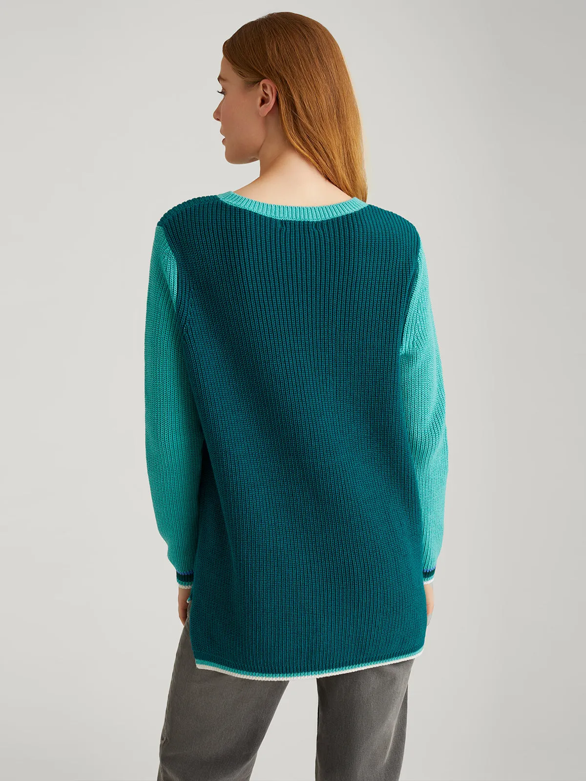 Emma: 100% Cotton Tipped Crewneck Shaker Stitch Sweater sold by 525 America product image thumbnail 2