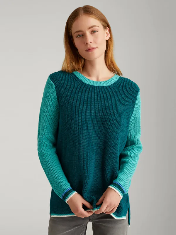 Emma: 100% Cotton Tipped Crewneck Shaker Stitch Sweater sold by 525 America