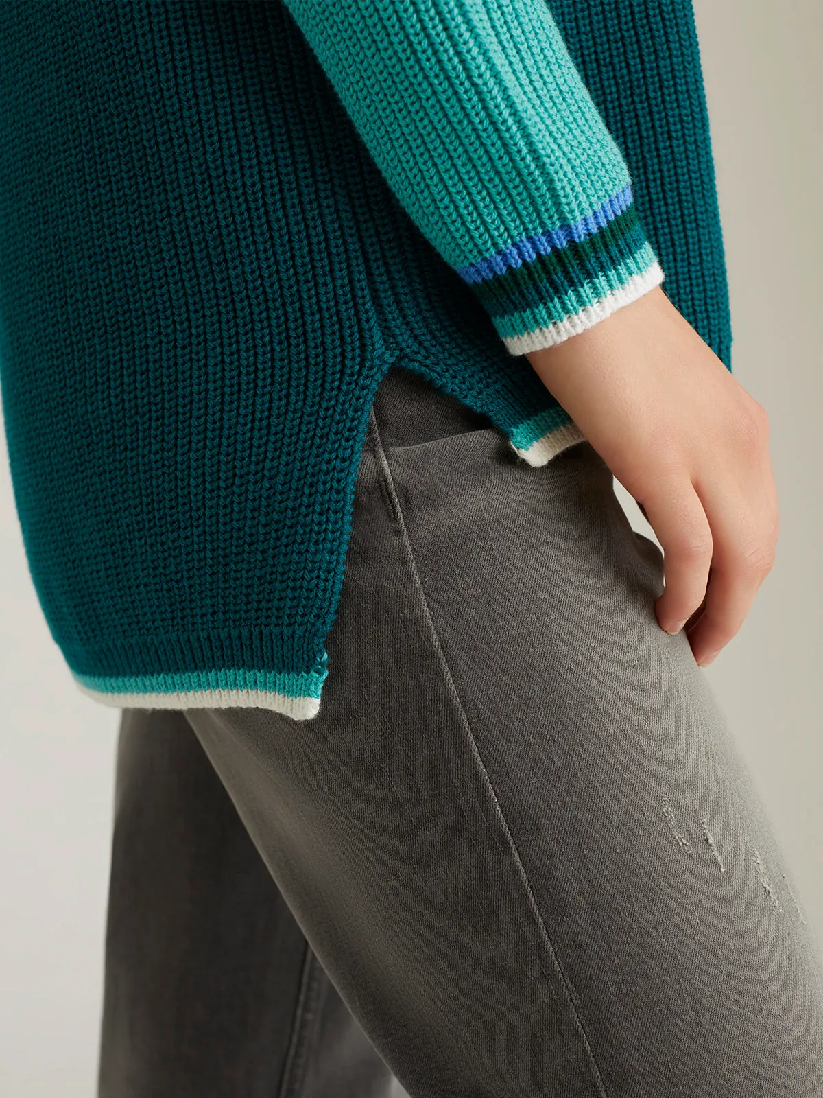 Emma: 100% Cotton Tipped Crewneck Shaker Stitch Sweater sold by 525 America product image thumbnail 5