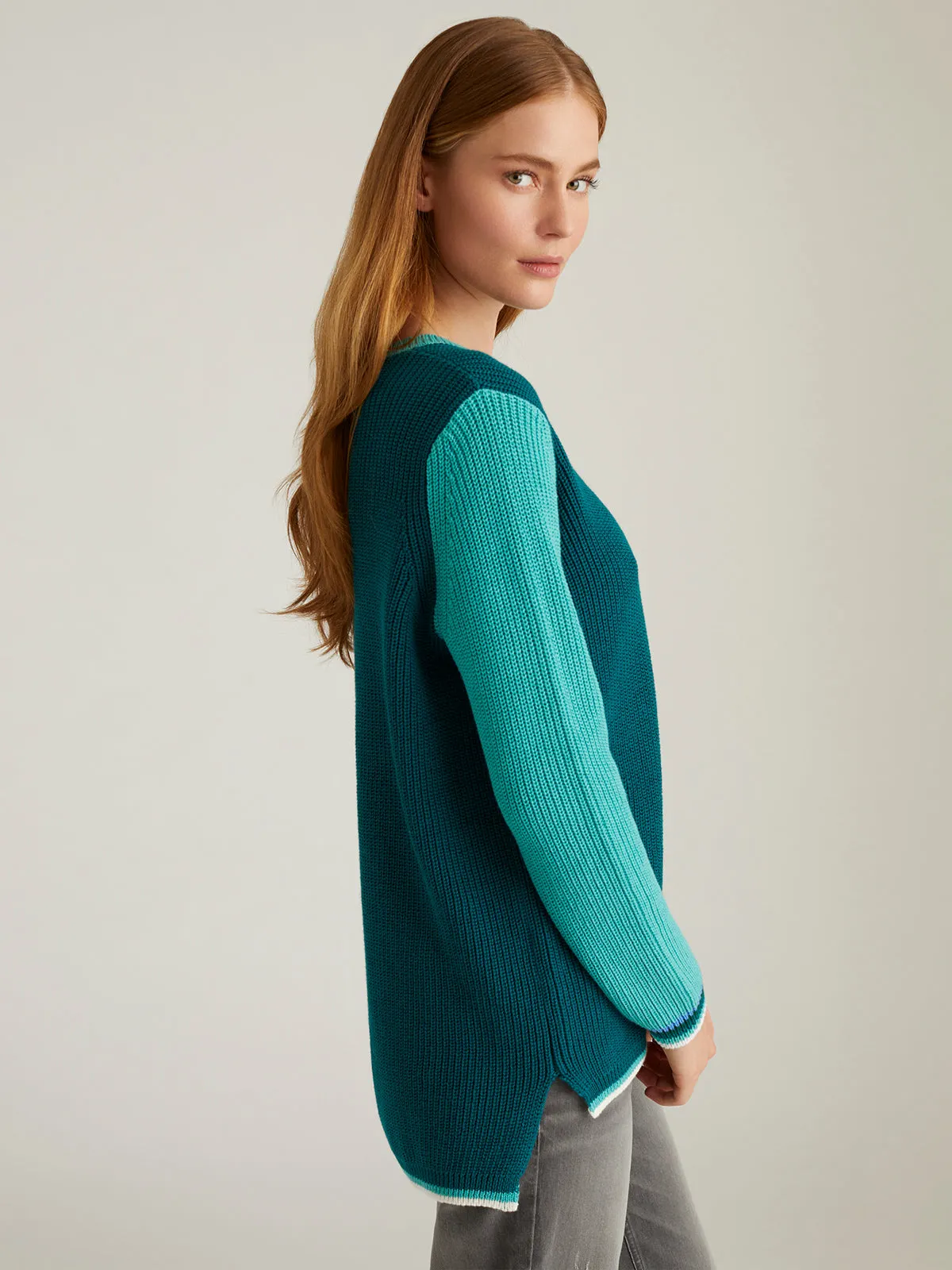 Emma: 100% Cotton Tipped Crewneck Shaker Stitch Sweater sold by 525 America product image thumbnail 3