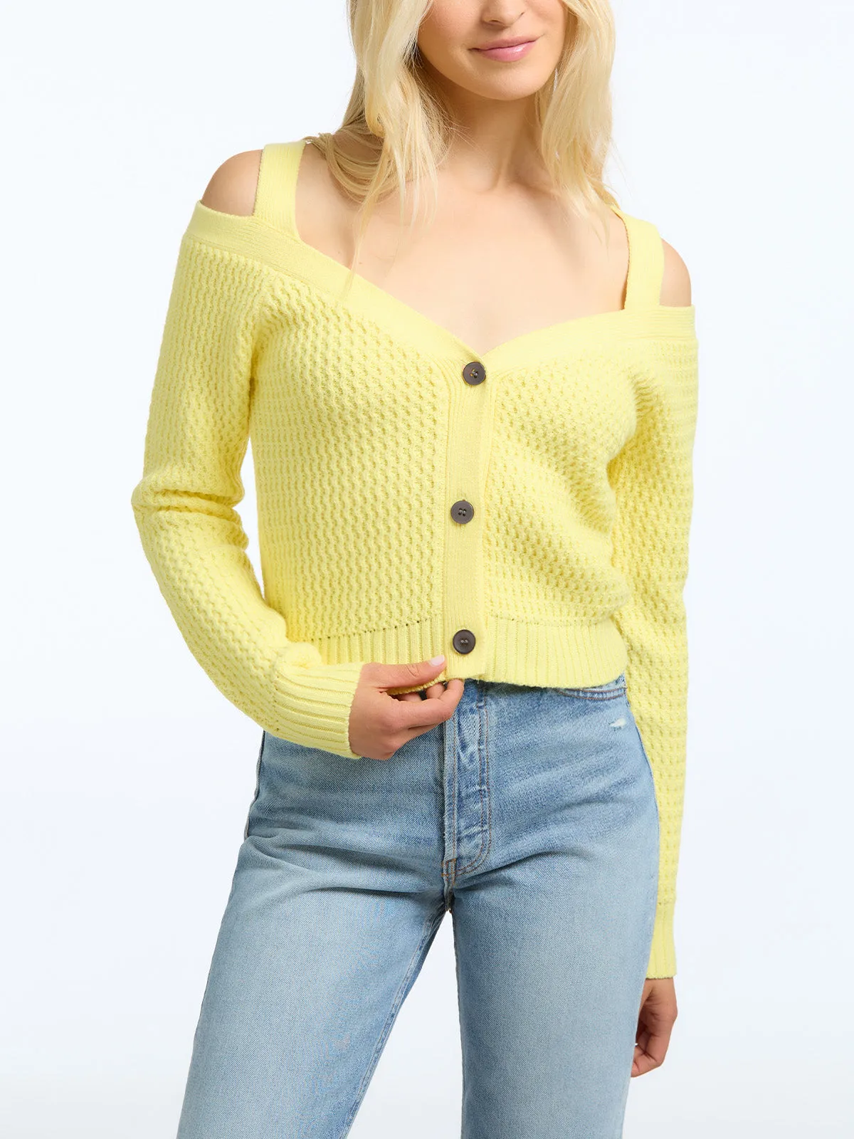 Cold Shoulder Rack Stitch Cardigan sold by 525 America