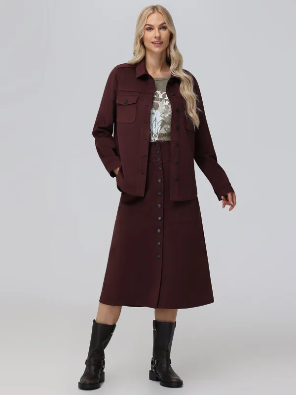 Faux Suede Studded Corset Seamed Midi Skirt sold by 525 America