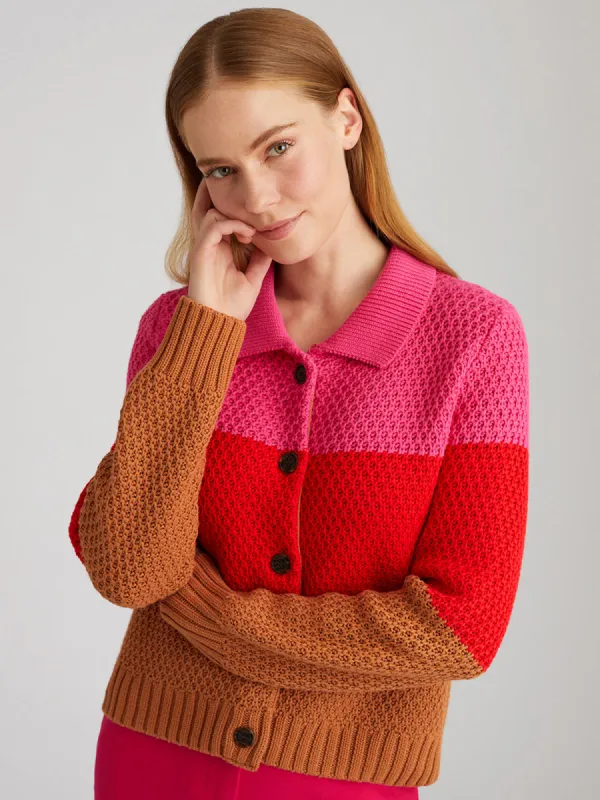 Joanna: Colorblock Polo Cardigan sold by 525 America
