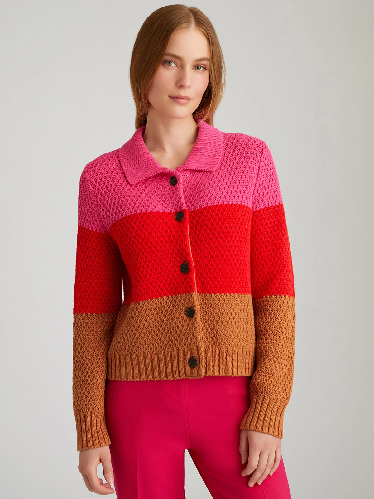 Joanna: Colorblock Polo Cardigan sold by 525 America product image thumbnail 2