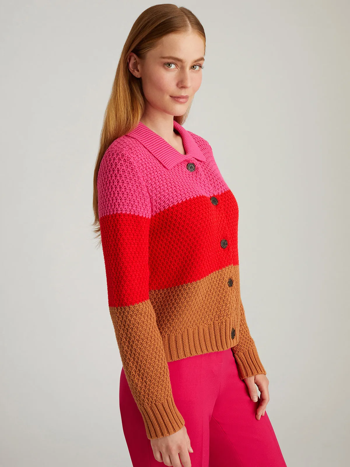 Joanna: Colorblock Polo Cardigan sold by 525 America product image thumbnail 3
