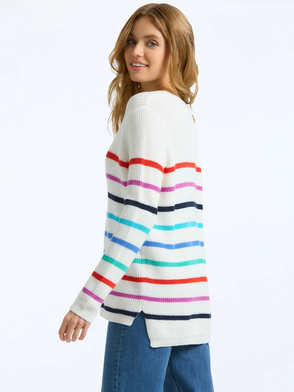The Emma: Stripe Crewneck Shaker Stitch Sweater sold by 525 America product image thumbnail 3