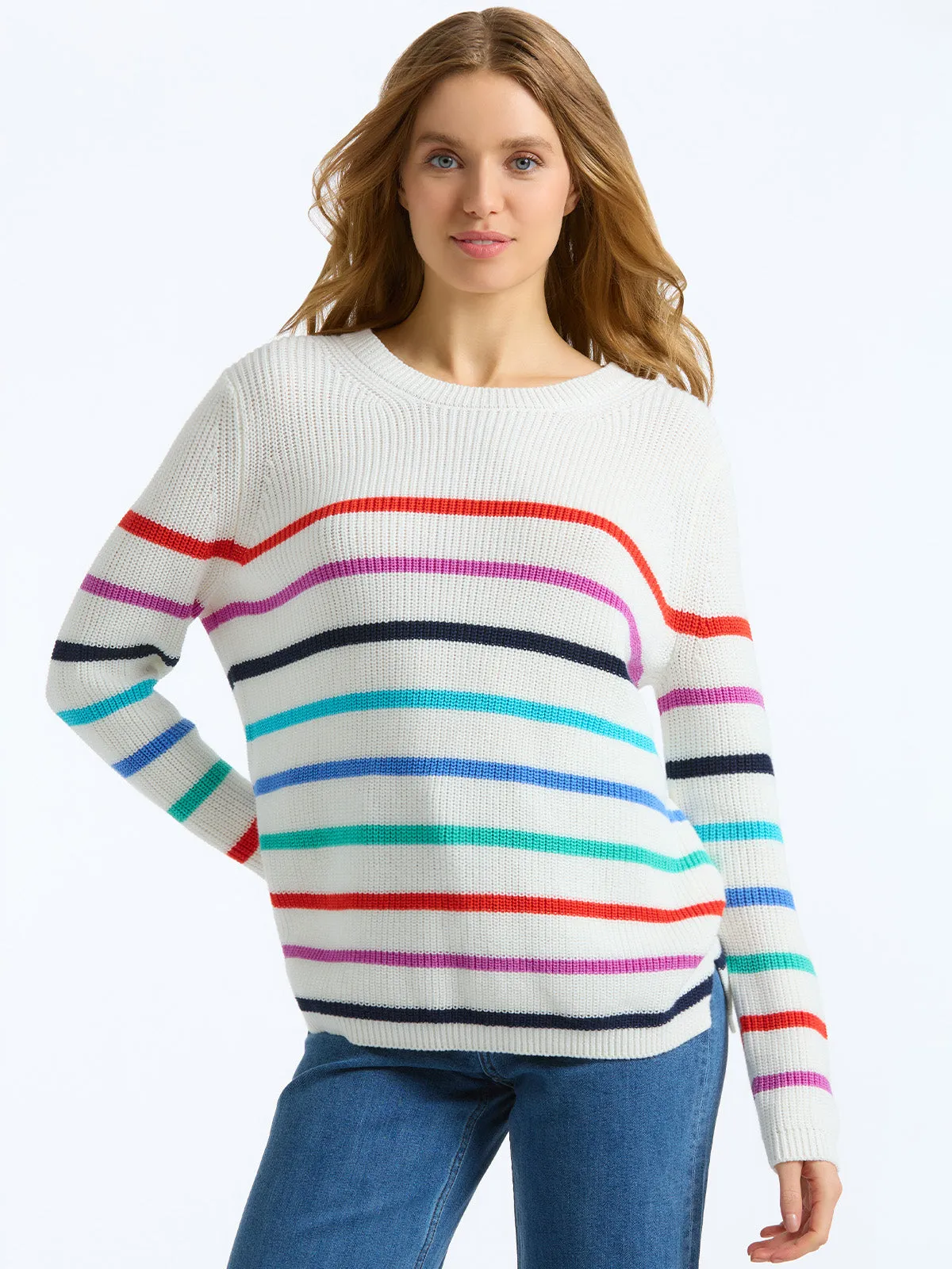 The Emma: Stripe Crewneck Shaker Stitch Sweater sold by 525 America product image thumbnail 2