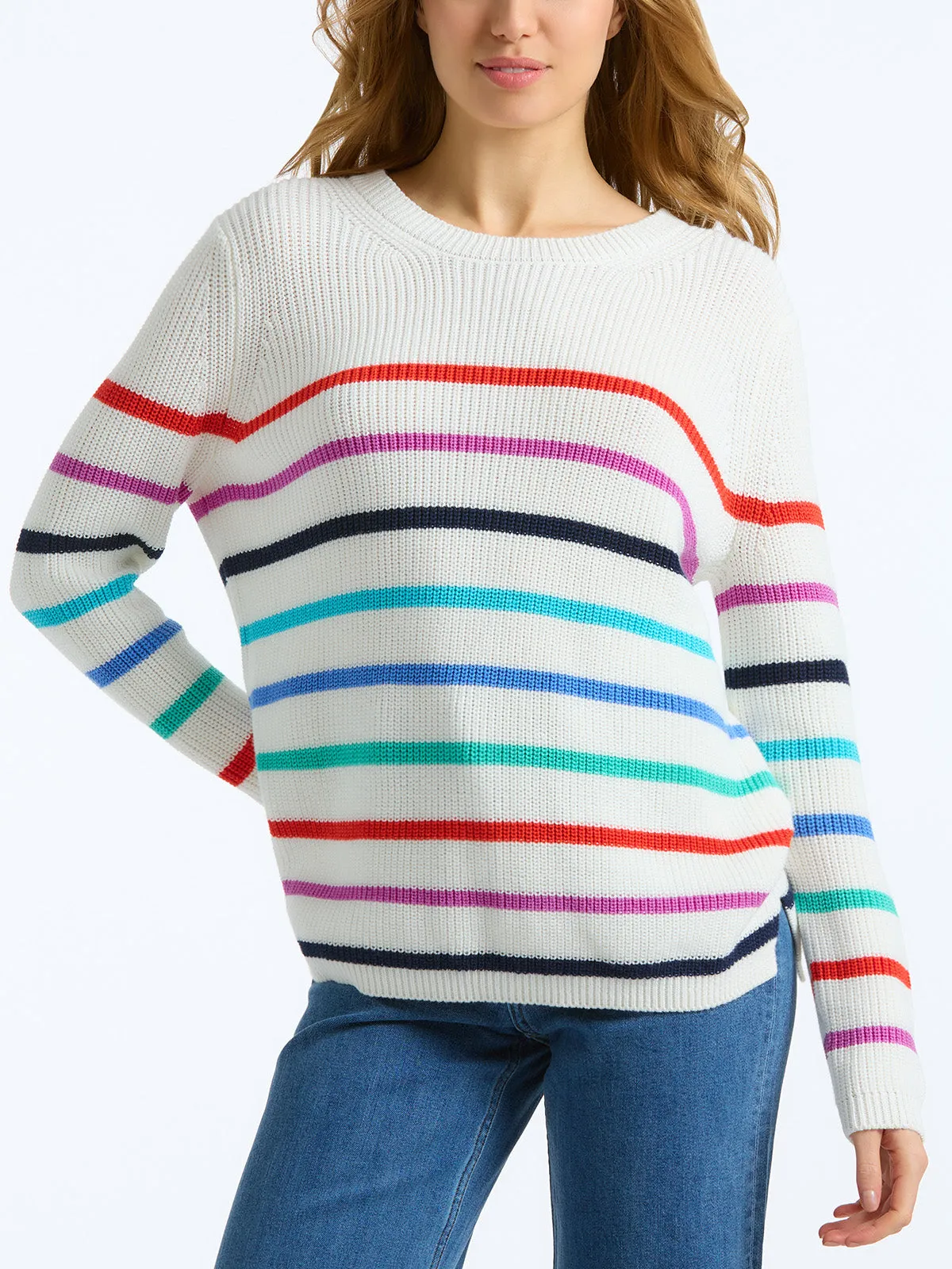 The Emma: Stripe Crewneck Shaker Stitch Sweater sold by 525 America