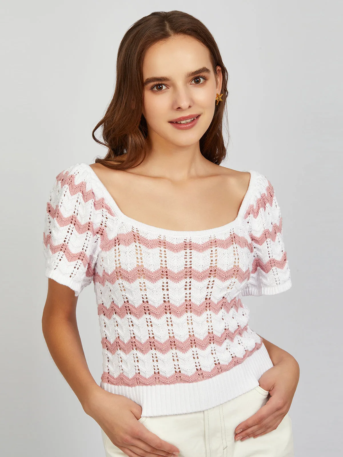 Kalli: Chevron Flutter Sleeve Top sold by 525 America product image thumbnail 5