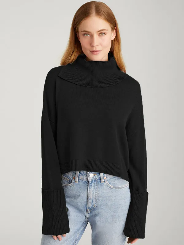 Lily: 100% Cotton Split Turtleneck Pullover made by 525 America