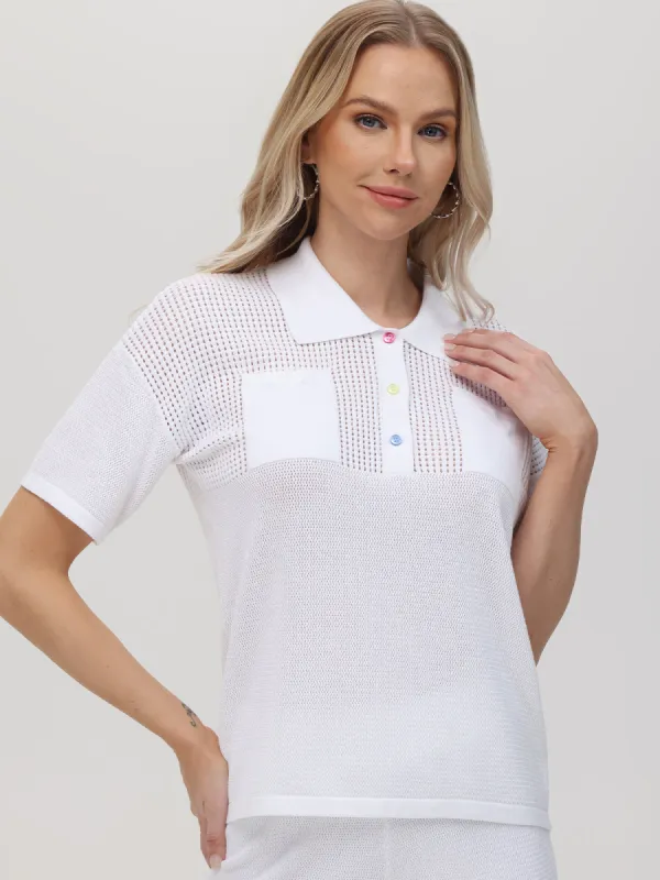Kaylyn: Pointelle Pocket Polo Sweater sold by 525 America
