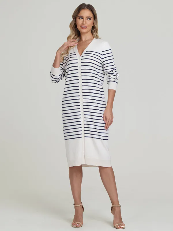 Marianne: Stripe Button Down Long Cardigan sold by 525 America