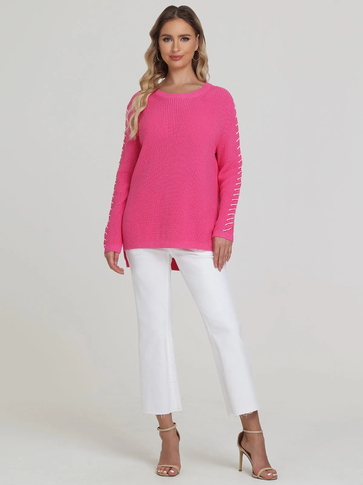 Emma: 100% Cotton Whipstitch Crewneck Shaker Stitch Sweater sold by 525 America product image thumbnail 4