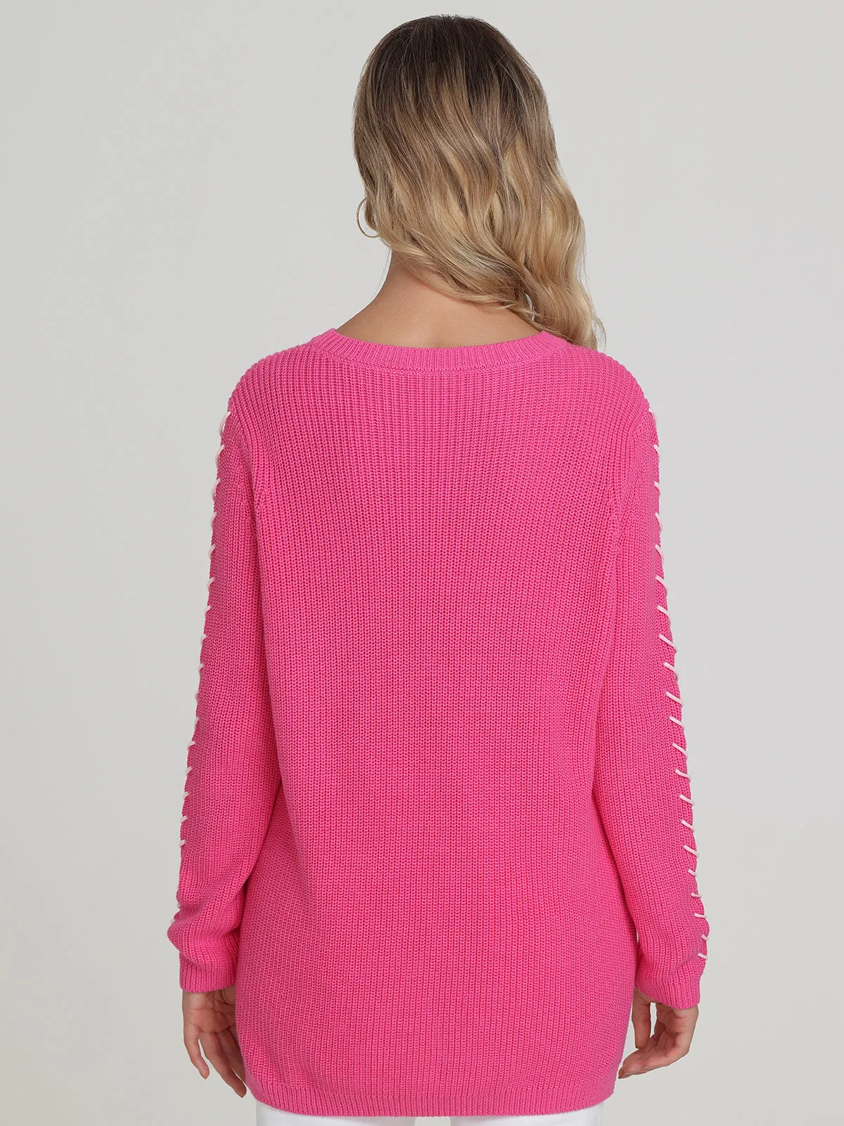 Emma: 100% Cotton Whipstitch Crewneck Shaker Stitch Sweater sold by 525 America product image thumbnail 2