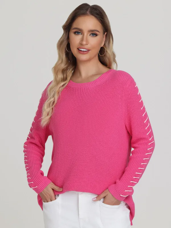 Emma: 100% Cotton Whipstitch Crewneck Shaker Stitch Sweater sold by 525 America