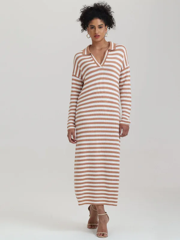 Raya: 100% Cotton Stripe Polo Dress sold by 525 America
