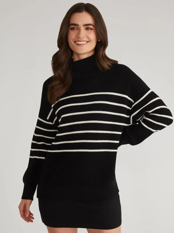 Elise: 100% Cotton Oversize Stripe Turtleneck Pullover made by 525 America