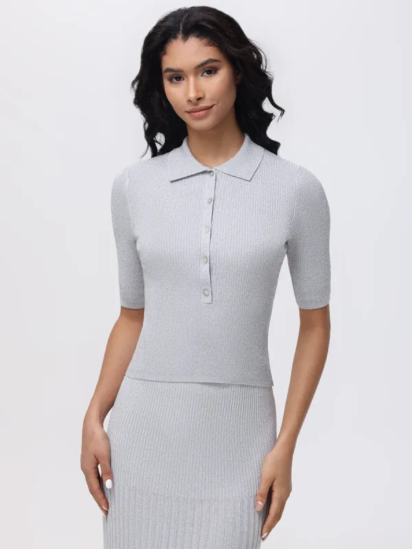 Ophelia: Metallic Johnny Collar Top sold by 525 America