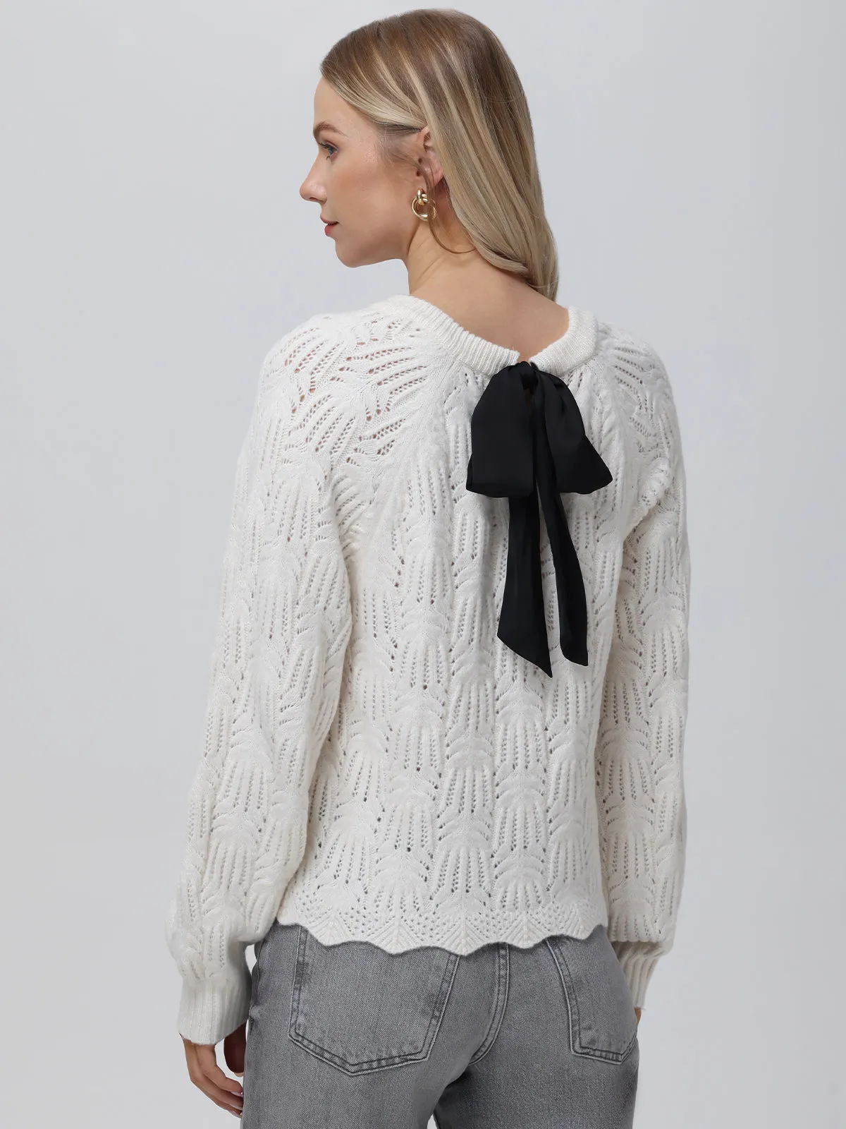 Athena: Pointelle Bow Back Sweater sold by 525 America product image thumbnail 2