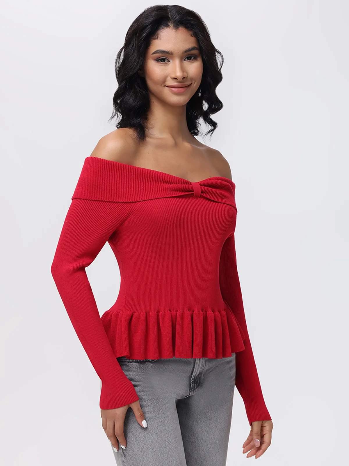 Morgan: Off Shoulder Peplum Sweater sold by 525 America