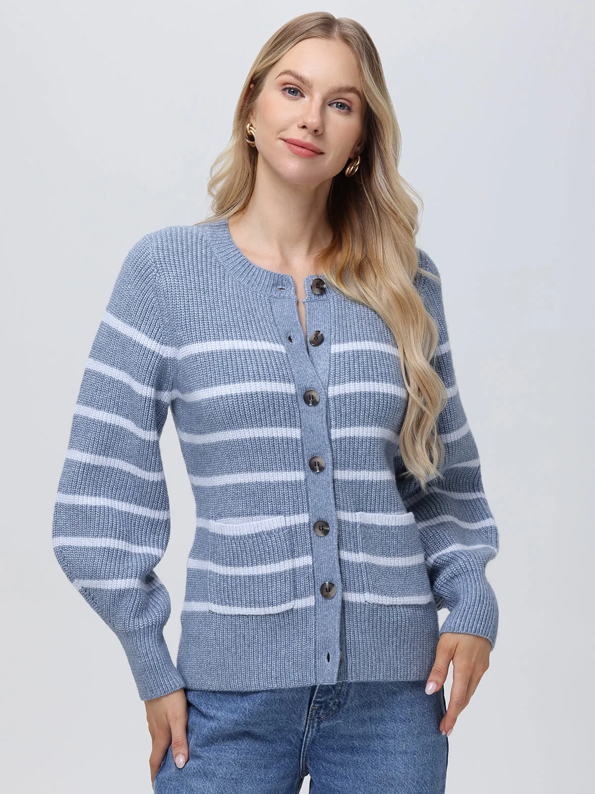 Josie: Crewneck Stripe Cardigan sold by 525 America