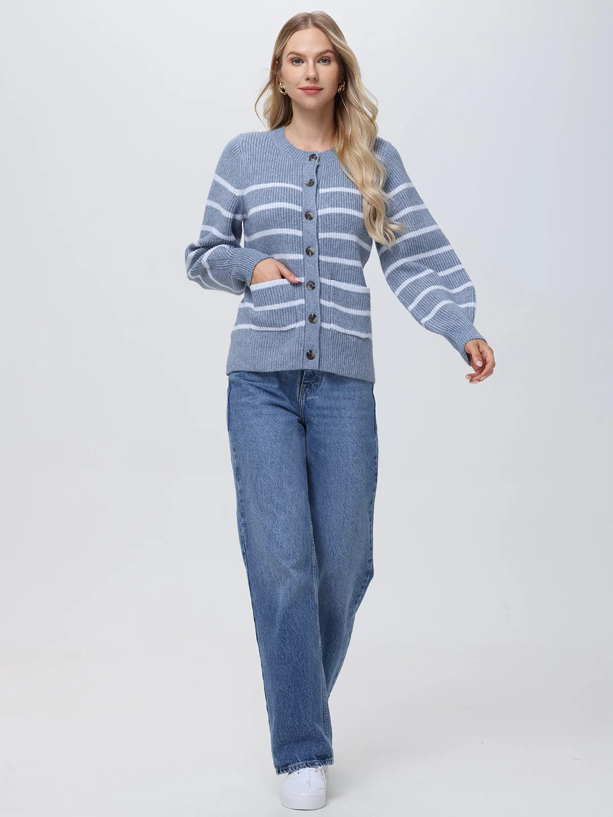 Josie: Crewneck Stripe Cardigan sold by 525 America product image thumbnail 5