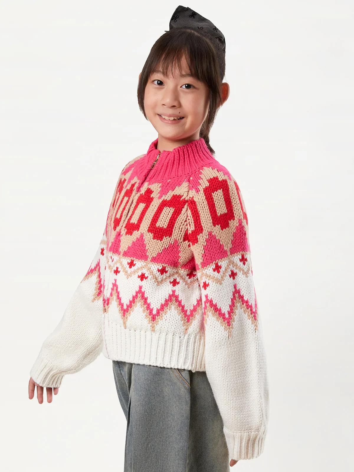 Vicky: Girls Fair Isle Sweater Bomber Jacket sold by 525 America product image thumbnail 3