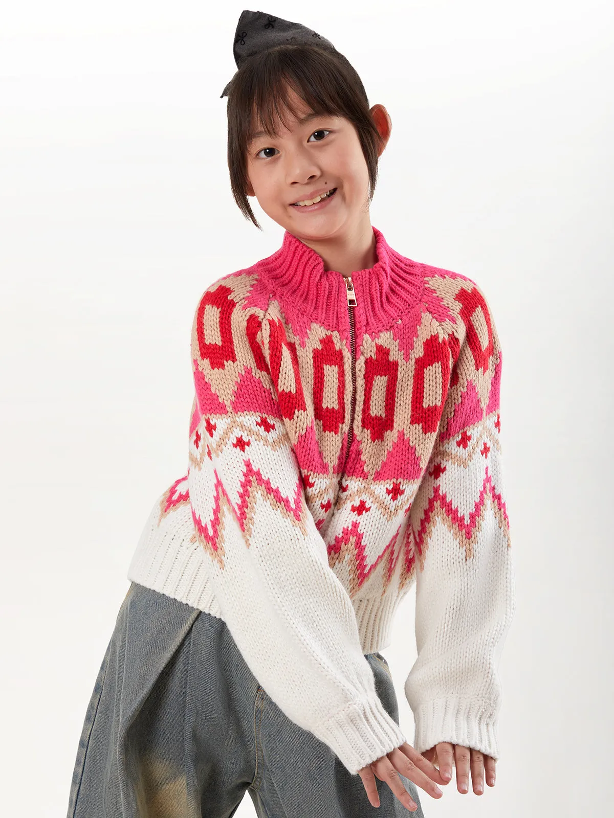 Vicky: Girls Fair Isle Sweater Bomber Jacket sold by 525 America