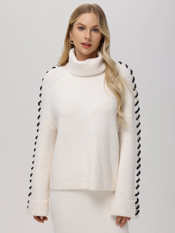 Vida: Whipstitch Sleeve Turtleneck Sweater made by 525 America