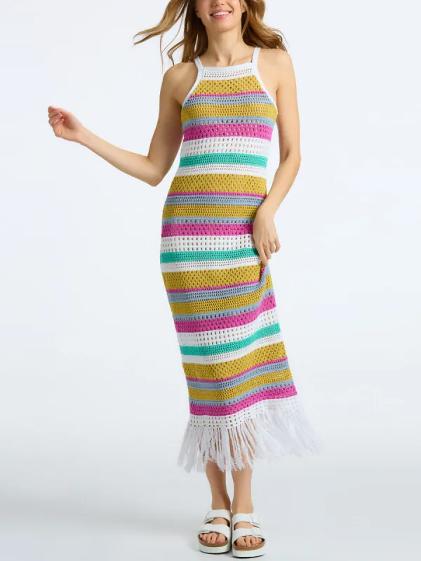 Lucia: 100% Cotton Stripe Crochet Dress sold by 525 America