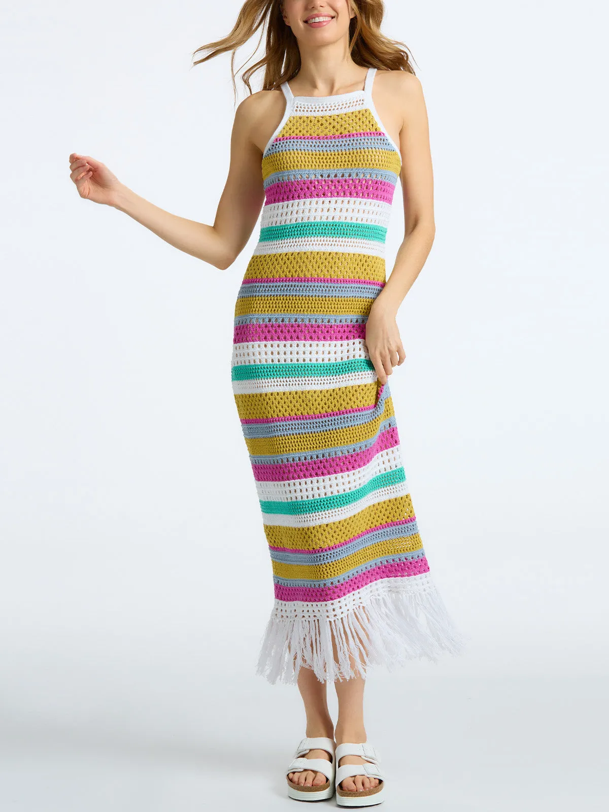 Lucia: 100% Cotton Stripe Crochet Dress sold by 525 America