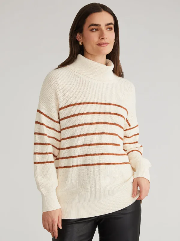 Elise: Oversize Stripe Turtleneck Pullover made by 525 America